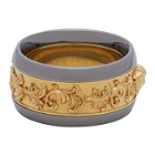 Versace Gold and Gunmetal Brocade Ring