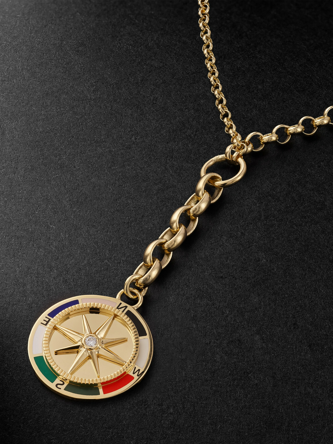 Foundrae - Internal Compass 18-Karat Gold, Enamel and Diamond Necklace