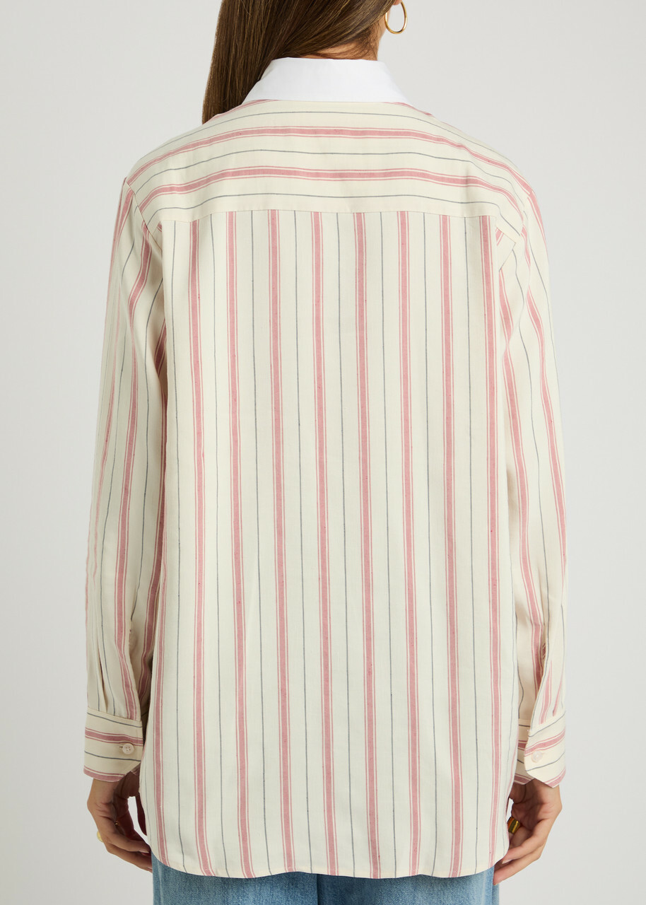 Bettter Linden Striped Silk-blend Shirt White