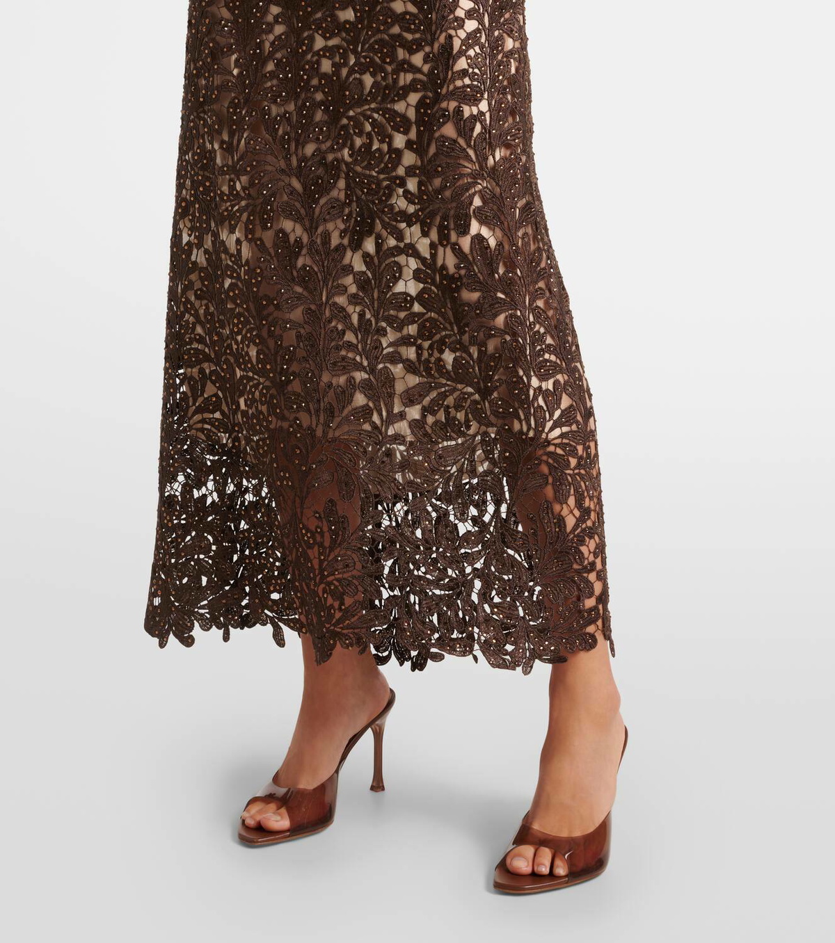 Jacques Wei Embellished floral lace maxi dress