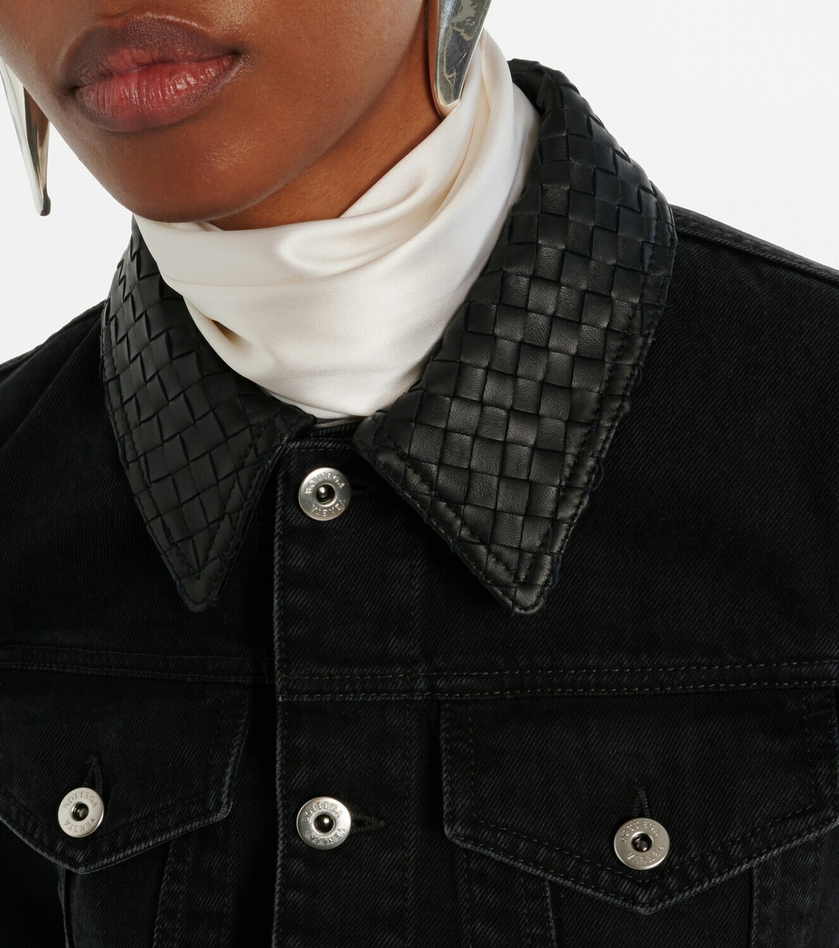 Bottega Veneta Intrecciato leather-trimmed denim jacket