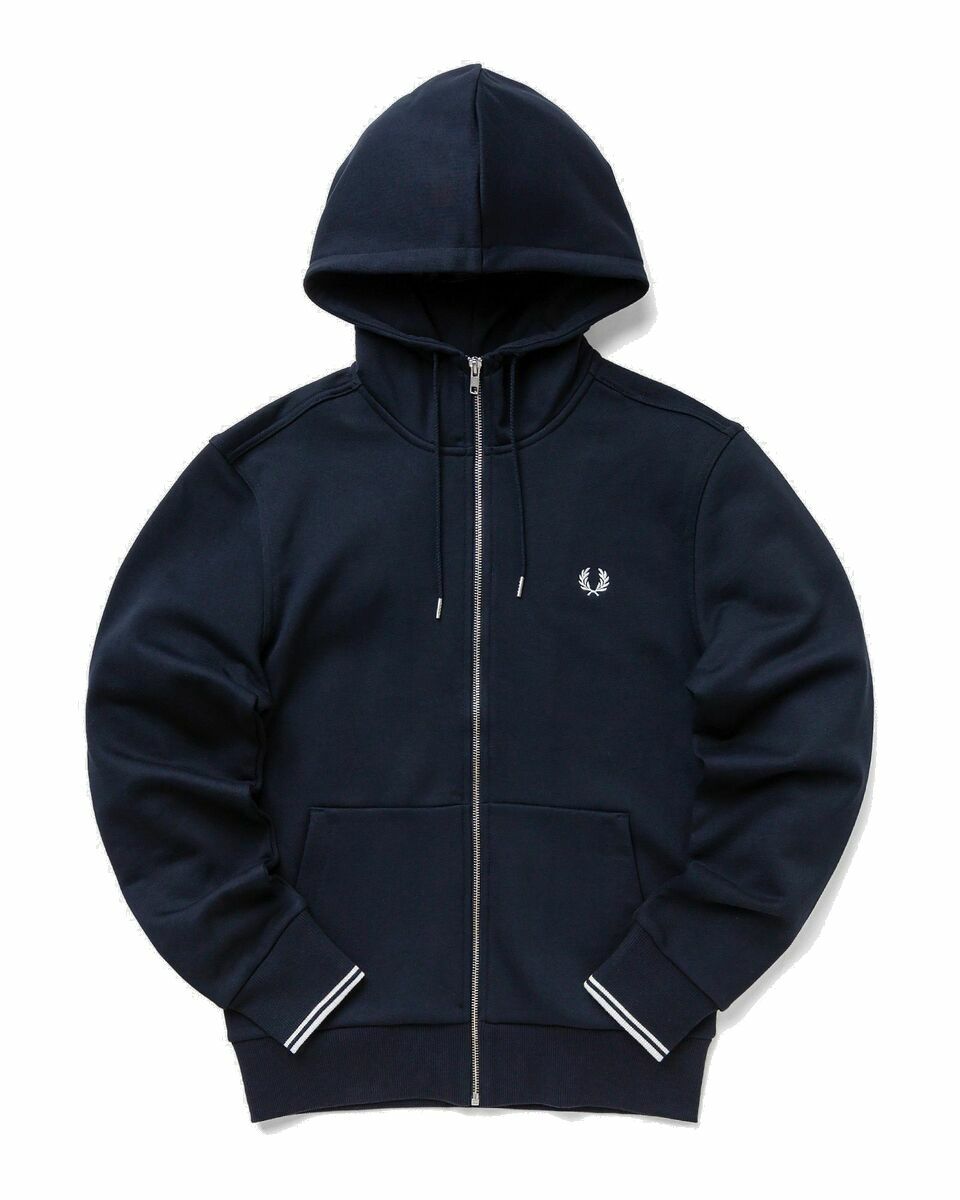 Photo: Fred Perry Hooded Zip Through Sweatshirt Blue - Mens - Hoodies|Zippers