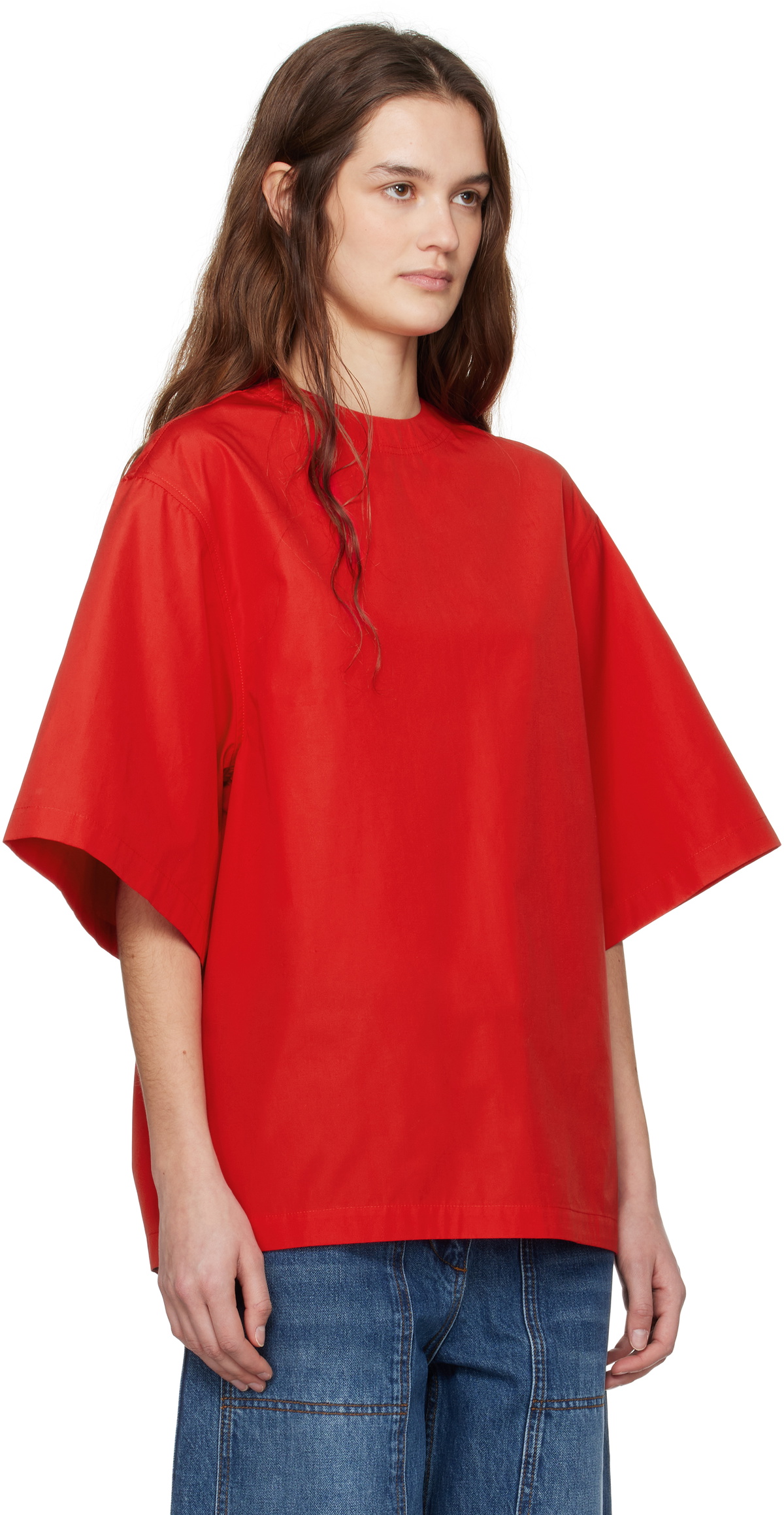 CO Red Oversized Poplin T-shirt