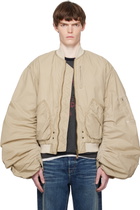 We11done Beige Washed Nylon Bomber Jacket