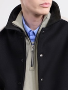 Golden Bear - Collared Raglan Leather Trimmed Wool-Blend Bomber Jacket - Black