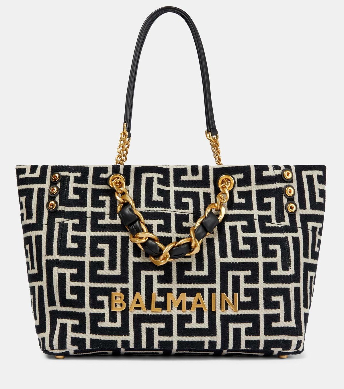 【BALMAIN】1945 ジャカード トートバッグ レザートリム Balmain 1945 Monogram Jacquard Cabas Tote Bag | Saks Fifth