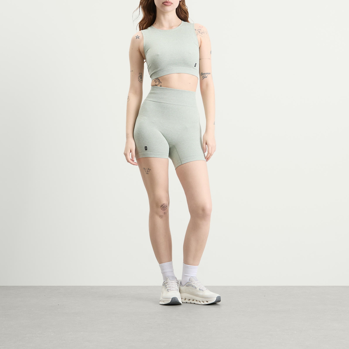 ON Women's Studio Knit Cycling Shorts in Mineral Heather