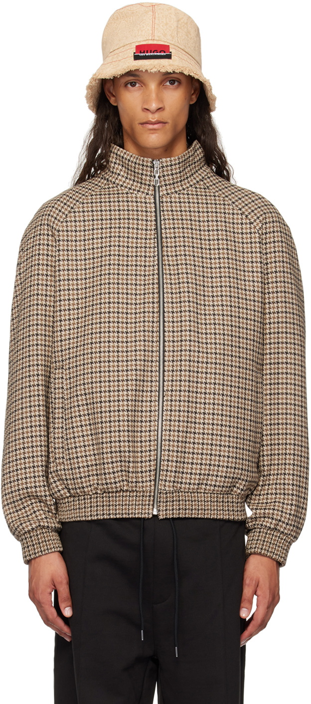 Hugo Brown Houndstooth Bomber Jacket