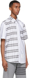 Thom Browne Grey Striped Straight Fit Short Sleeve Shirt