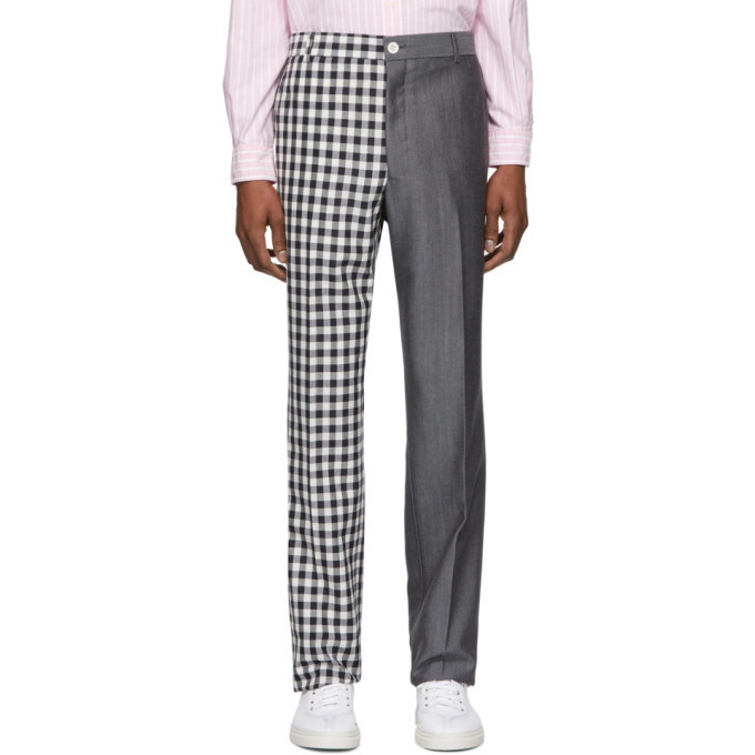 Photo: Thom Browne Navy and Grey Gingham Funmix Chino Trousers