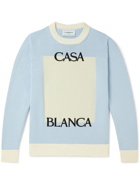 Casablanca - Logo-Embroidered Bouclé-Panelled Cotton Sweater - Blue