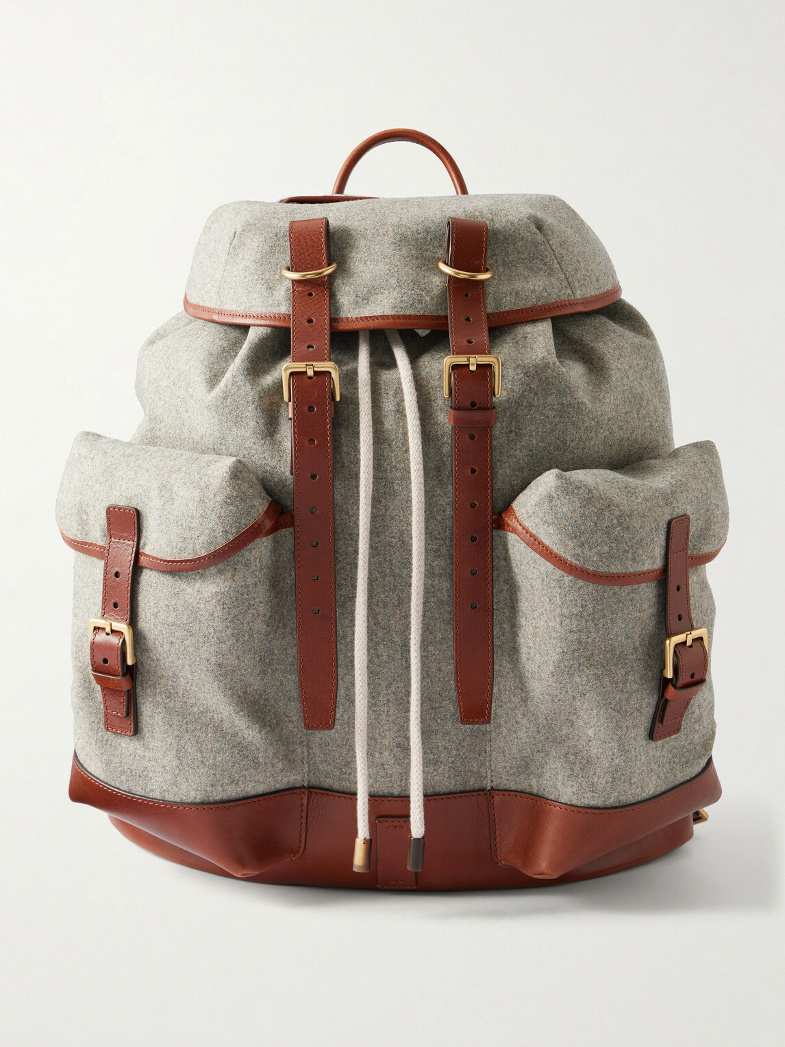Brunello Cucinelli - Leather-Trimmed Flannel Backpack