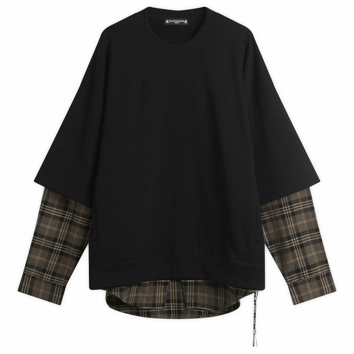 Photo: MASTERMIND WORLD Men's Layered Sweatshirt in Black X Gray Plaid