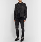 AMIRI - MX2 Skinny-Fit Leather-Panelled Distressed Stretch-Denim Jeans - Black