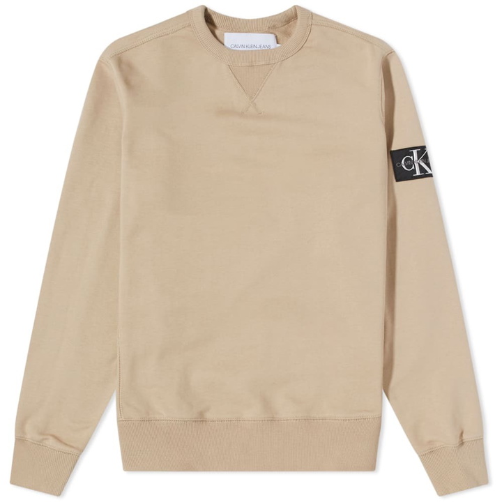 Photo: Calvin Klein Men's Monogram Sleeve Badge Crew Sweat in Crockery