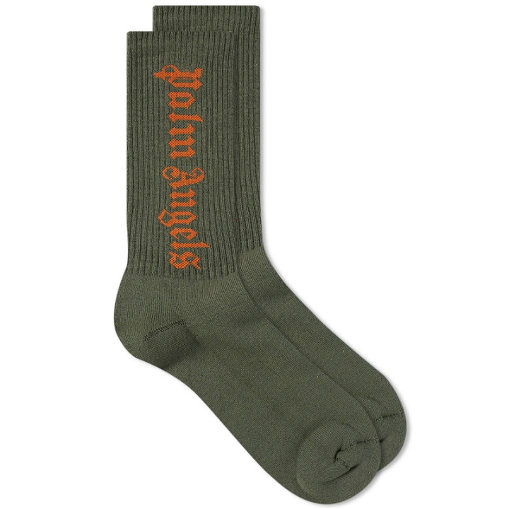 Photo: Palm Angels Men's PA Sock in Forest Green/Yellow