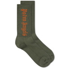 Palm Angels Men's PA Sock in Forest Green/Yellow