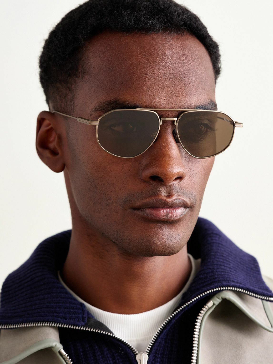 Zegna - Aviator-Style Bronze-Tone Polarised Sunglasses Zegna display picture 3