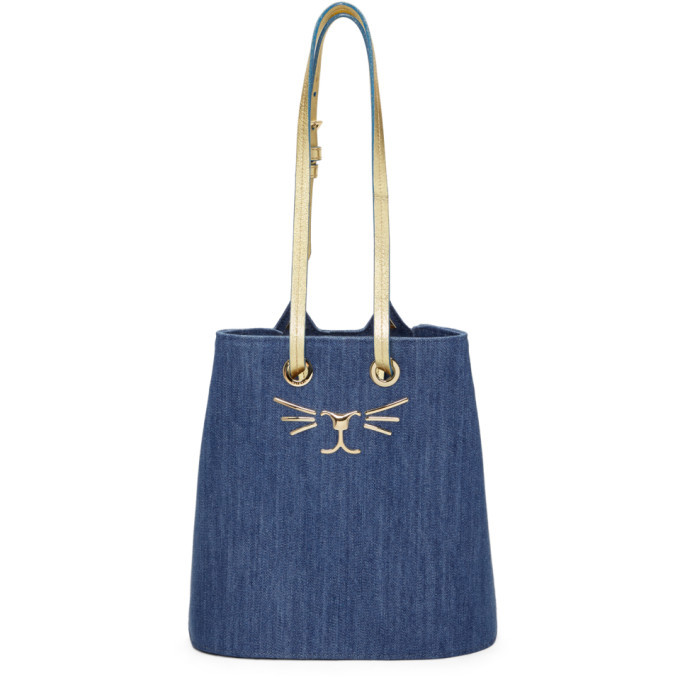 Charlotte Olympia Blue Denim Feline Bucket Bag Charlotte Olympia