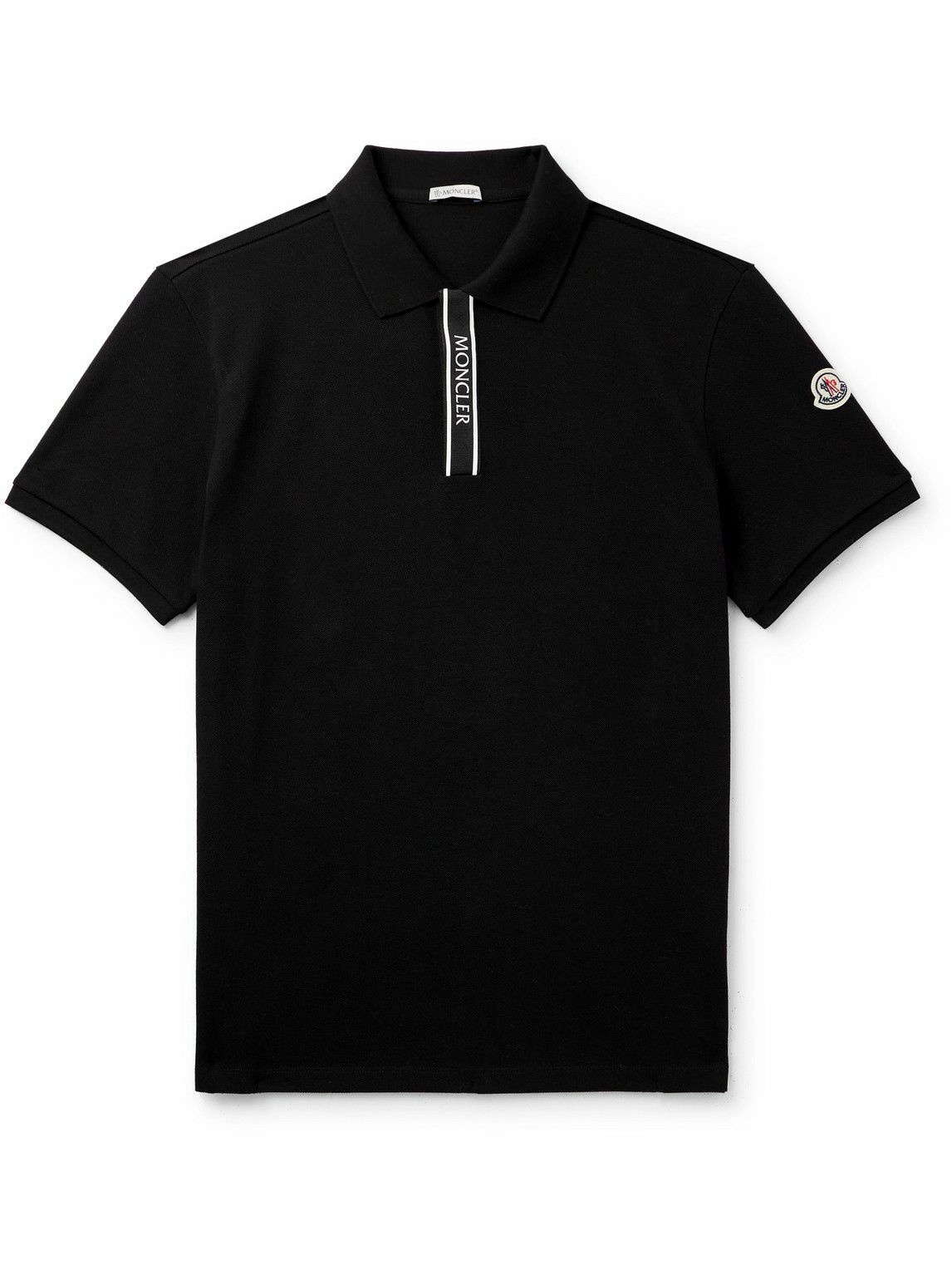 Photo: Moncler - Logo-Appliquéd Grosgrain-Trimmed Cotton-Piqué Polo Shirt - Black