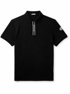 Moncler - Logo-Appliquéd Grosgrain-Trimmed Cotton-Piqué Polo Shirt - Black