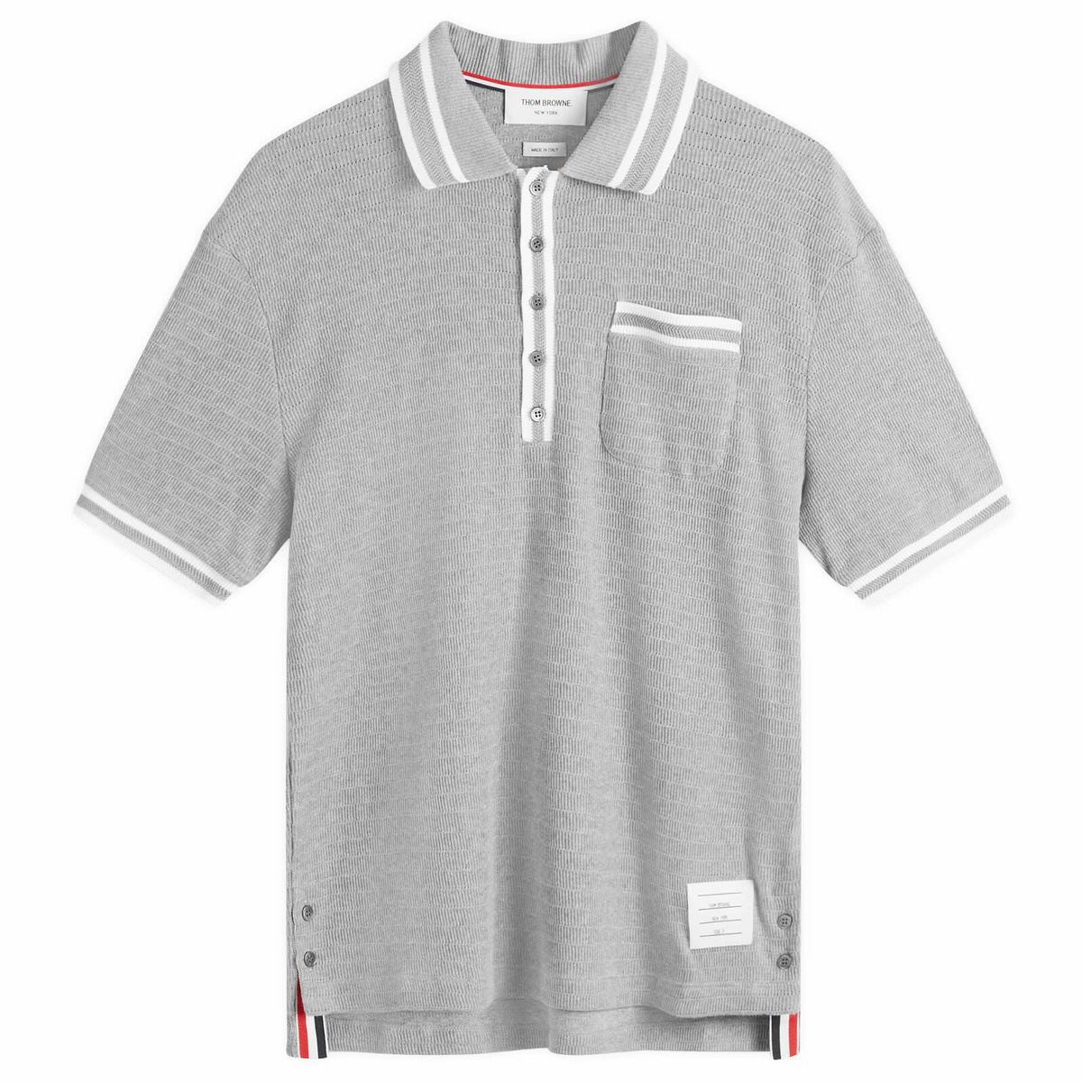 Thom Browne Men's Textured Tipped Polo in Light Grey