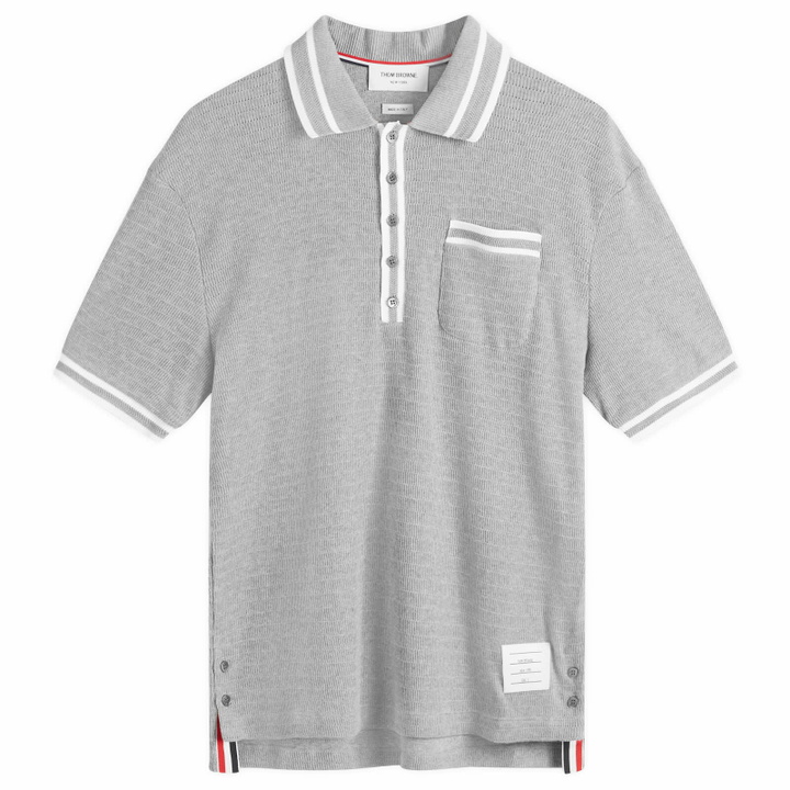 Photo: Thom Browne Men's Textured Tipped Polo in Light Grey