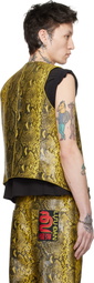LU'U DAN Black & Yellow 'Year of the Snake' Embossed Leather Vest