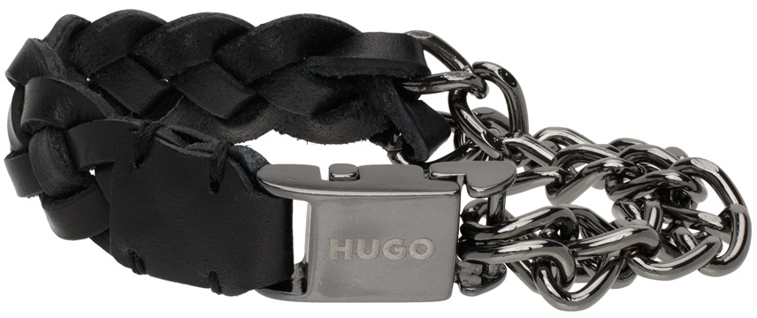 Hugo Black & Gunmetal Leather Bracelet Hugo Boss