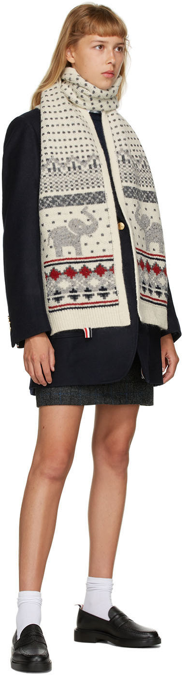 Thom Browne White Mohair Fair Isle Scarf