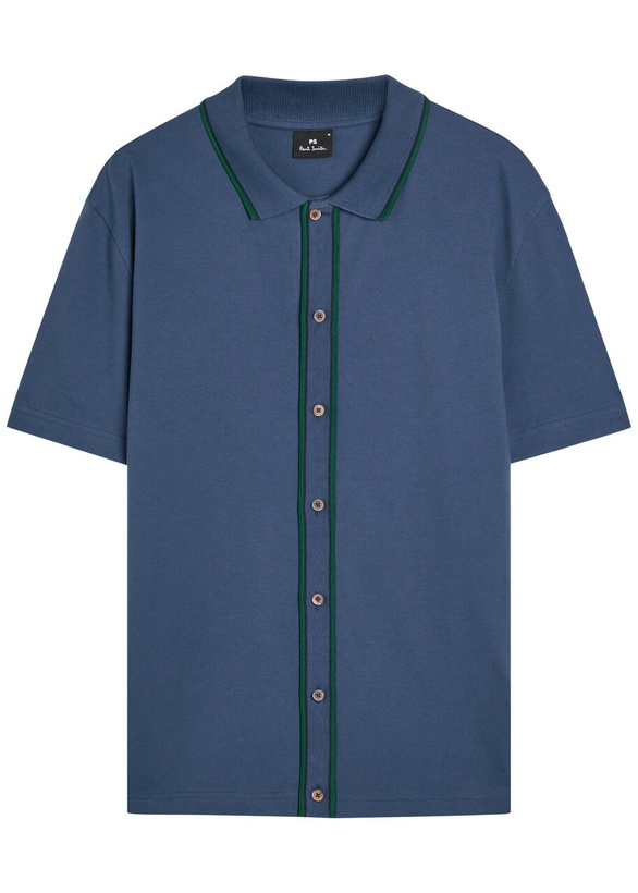 Photo: PS Paul Smith Striped-trim Piqué Stretch-cotton Shirt Blue