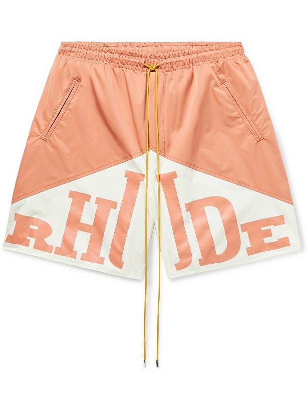 Photo: Rhude - Straight-Leg Logo-Print Shell Drawstring Shorts - Orange