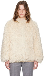 MSGM Off-White Hooded Faux-Fur Jacket