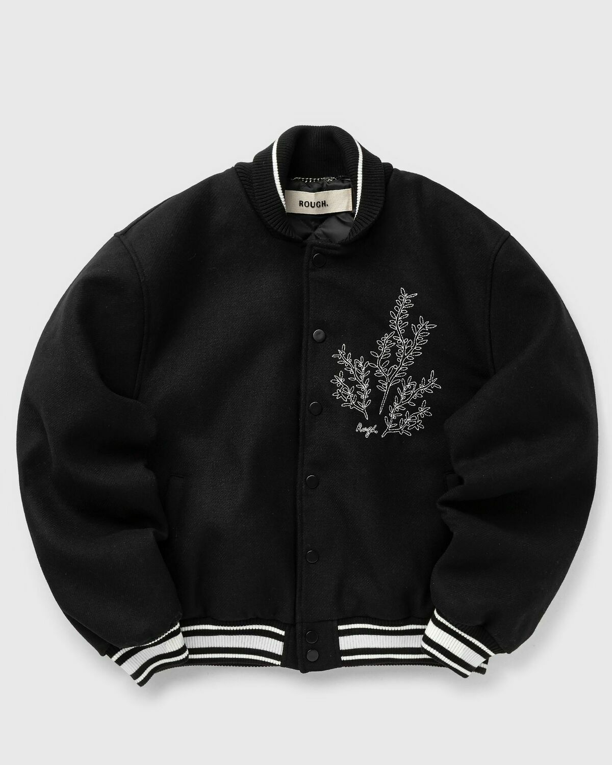 Rough. Cropped Varsity Pearl Jacket Black College Jackets