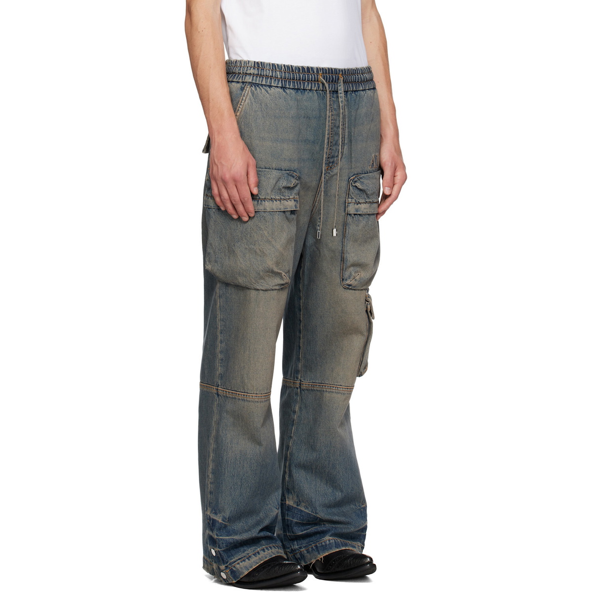 AMIRI Blue Drawstring Baggy Denim Cargo Pants