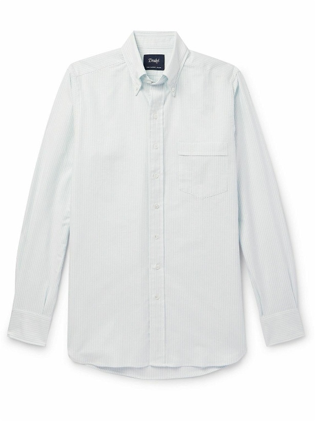 Photo: Drake's - Button-Down Collar Striped Cotton Oxford Shirt - Blue