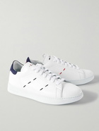 Kiton - Suede-Trimmed Embroidered Logo-Print Leather Sneakers - White