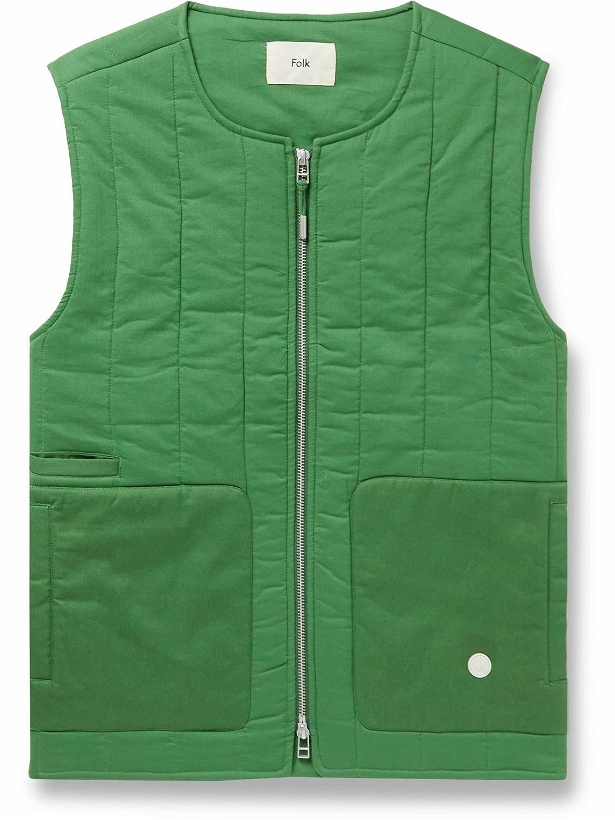Photo: Folk - Garment-Dyed Quilted Padded Cotton and Twill Gilet - Green