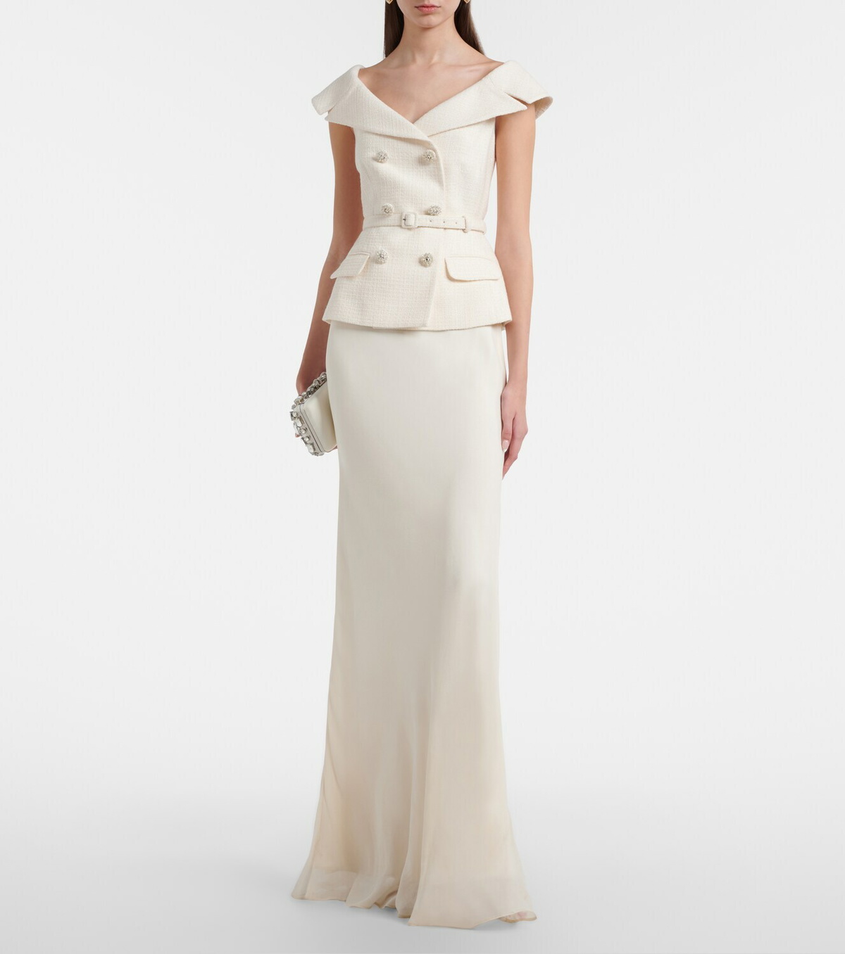 Self-Portrait Bouclé peplum and georgette gown