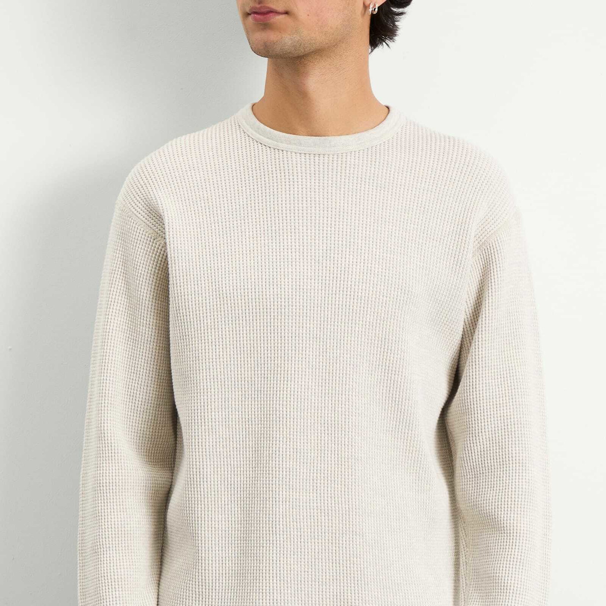 BEAMS Men's Waffle Crew Neck Sweatshirt in Oatmeal