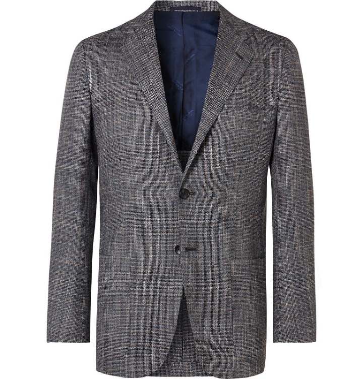 Photo: Kiton - Puppytooth Cashmere, Virgin Wool, Silk and Linen-Blend Suit Jacket - Multi