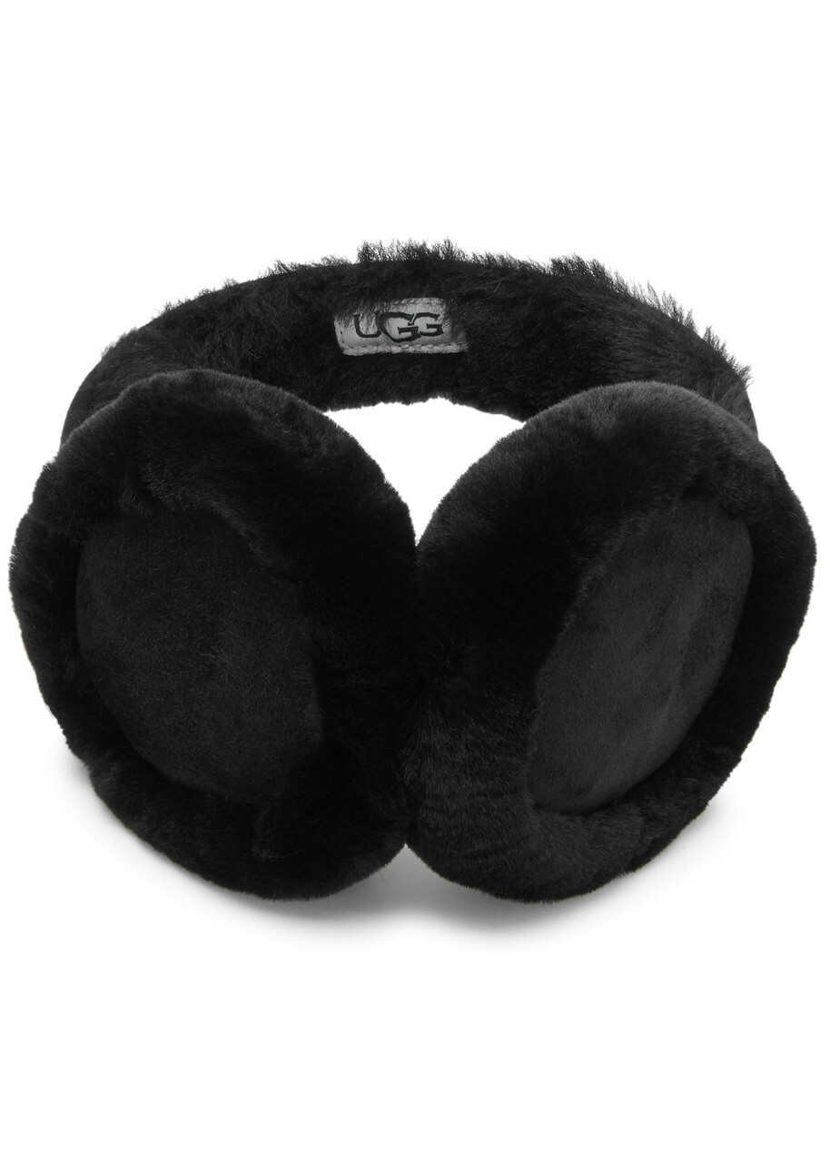 Ugg Shearling Trimmed Suede Bluetooth Earmuffs , Hats, Black