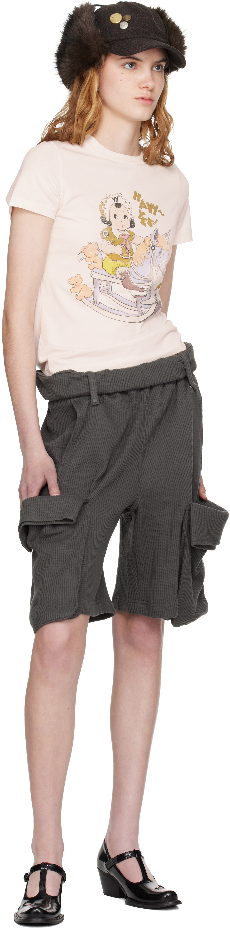 OPEN YY Gray Rolled Waist Sweat Cargo Shorts
