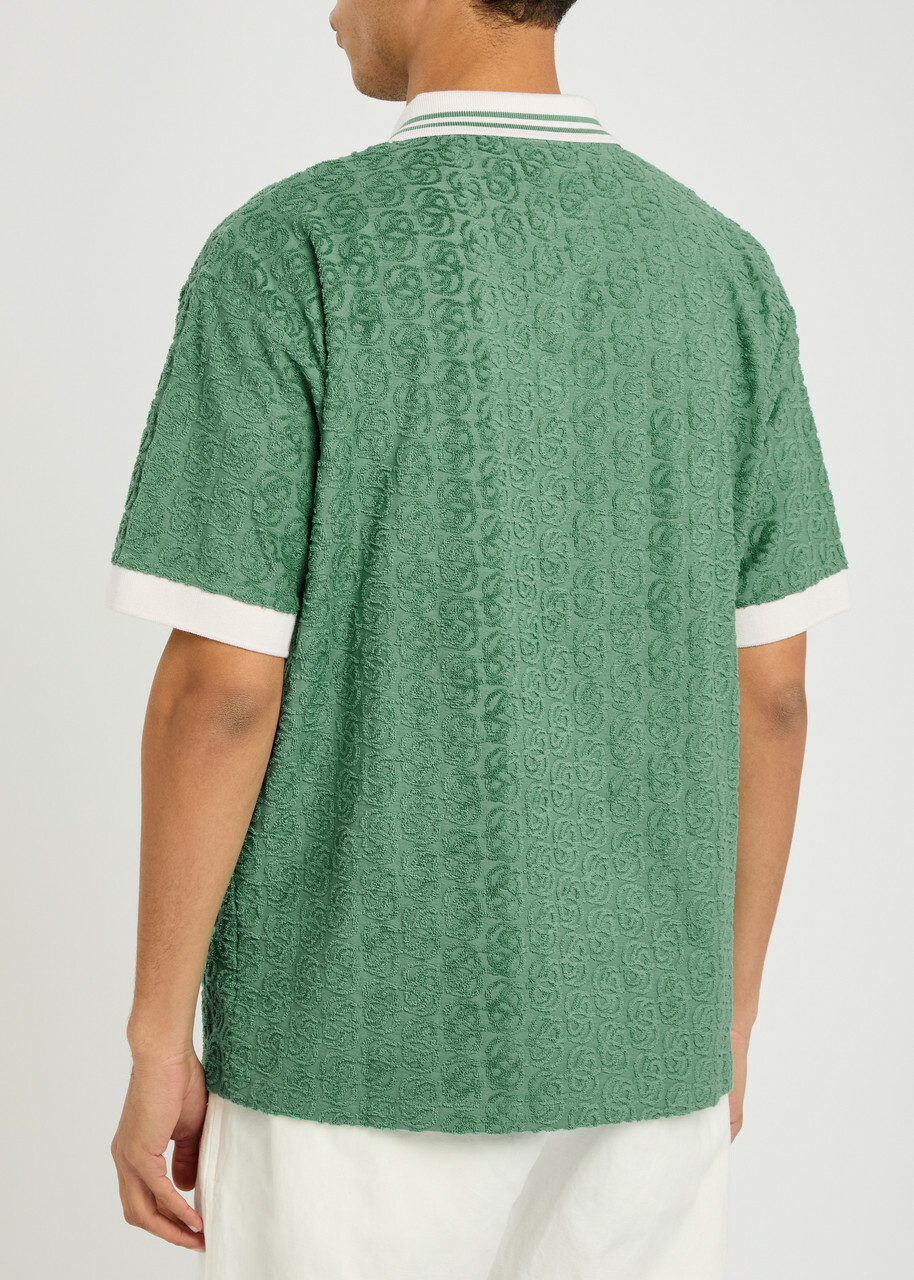 DRÔLE DE Monsieur Mono Jacquard Towelling Cotton Polo Shirt Green