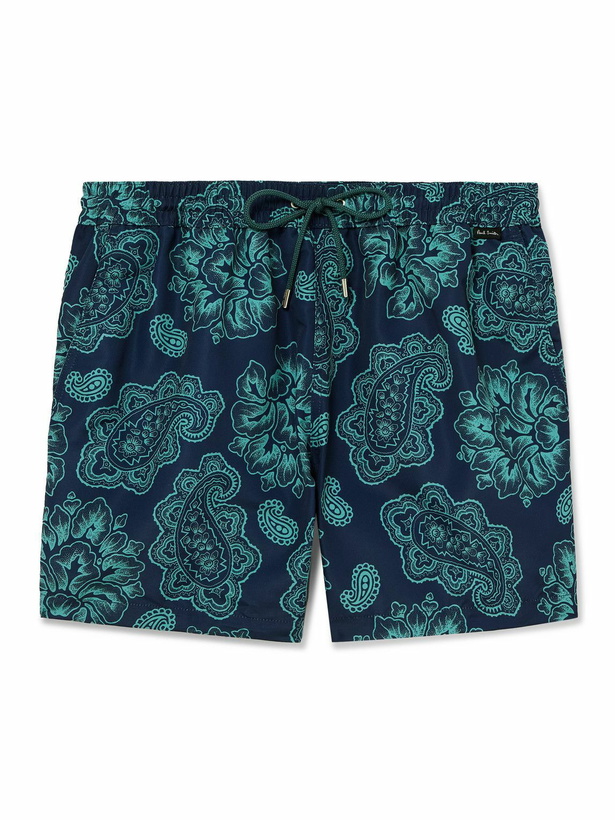 Photo: Paul Smith - Straight-Leg Mid-Length Paisley-Print Recycled Swim Shorts - Blue