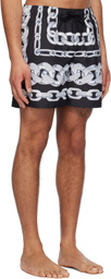 Versace Underwear Black & Gray Medusa Chains Swim Shorts