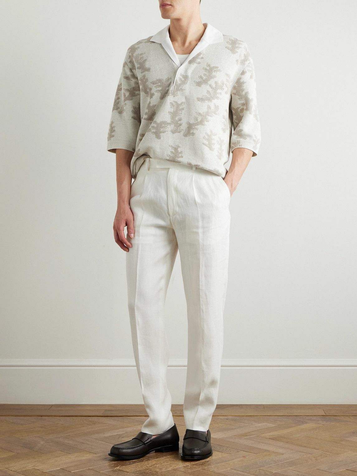 Zegna - Straight-Leg Pleated Linen-Twill Trousers - White