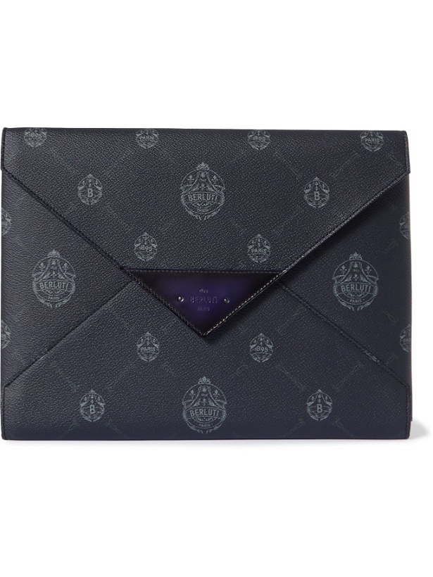 Photo: Berluti - Leather-Trimmed Logo-Print Canvas Pouch