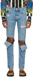 Versace Jeans Couture Blue Straight Leg Ripped Jeans