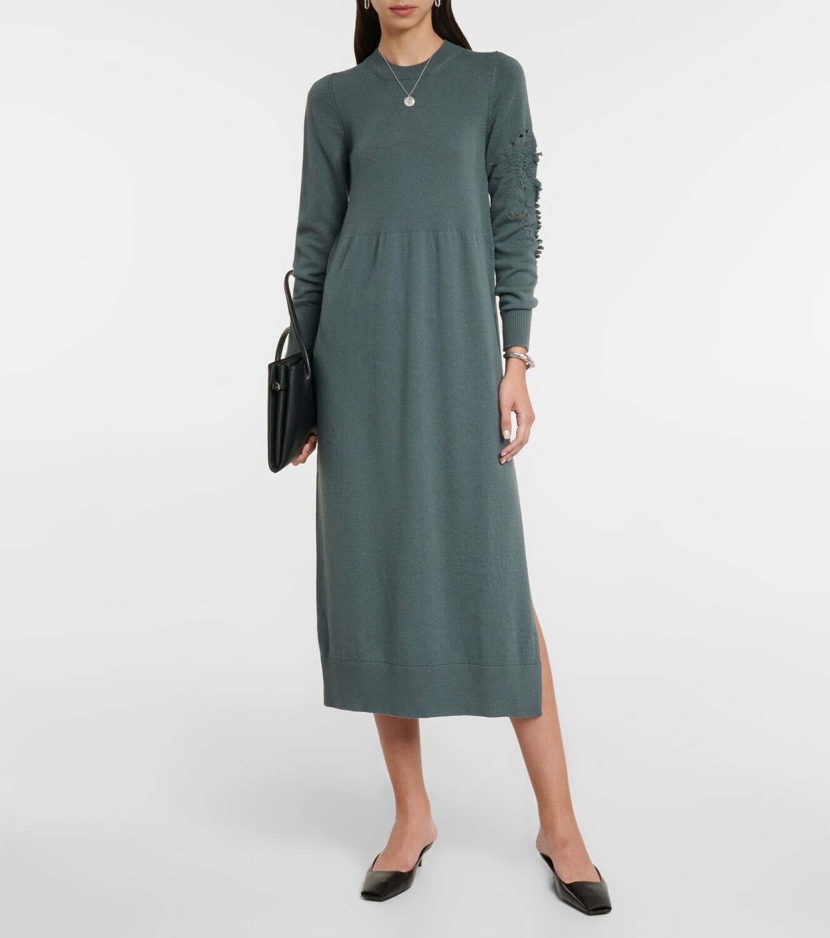 Barrie Embroidered cashmere knit midi dress